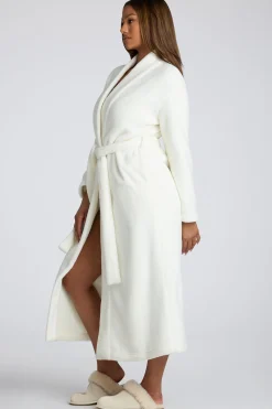 Oh Polly Lounge & Intimates^Tie Front Fleece Robe in White