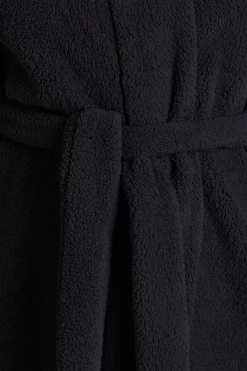 Oh Polly Lounge & Intimates^Tie Front Fleece Robe in Black