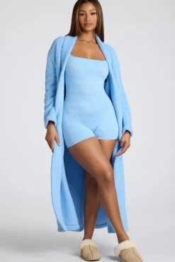 Oh Polly Lounge & Intimates^Tie Front Fleece Robe in Baby Blue BabyBlue