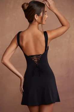 Oh Polly Graduation Dresses^Tie Up Back Mini Dress in Black