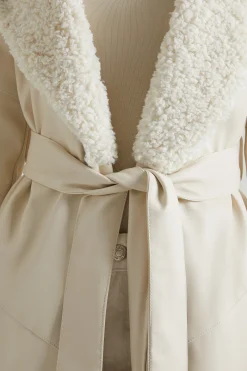 Oh Polly Outerwear | Fall Outfits^Tie Up Coat with Shearling Collar and Cuffs in Cream