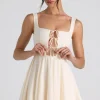 Oh Polly Bride To Be | Georgette And Chiffon^Tie-Detail A-Line Micro Mini Dress in Ivory