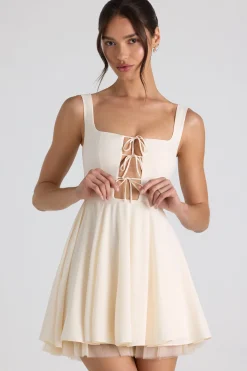 Oh Polly Bride To Be | Georgette And Chiffon^Tie-Detail A-Line Micro Mini Dress in Ivory