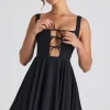 Oh Polly Georgette And Chiffon | Tulle Dresses^Tie-Detail A-Line Micro Mini Dress in Black