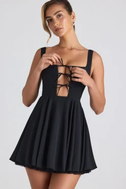Oh Polly Georgette And Chiffon | Tulle Dresses^Tie-Detail A-Line Micro Mini Dress in Black
