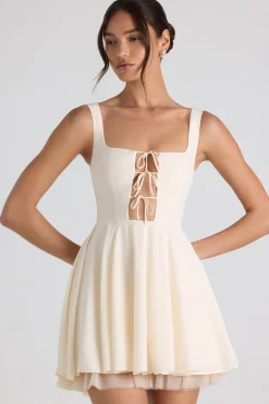 Oh Polly Bride To Be | Georgette And Chiffon^Tie-Detail A-Line Micro Mini Dress in Ivory