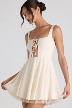 Oh Polly Bride To Be | Georgette And Chiffon^Tie-Detail A-Line Micro Mini Dress in Ivory