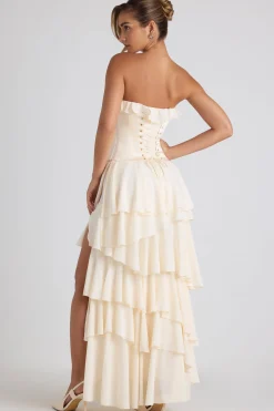 Oh Polly Bride To Be | Georgette And Chiffon^Tiered Corset Gown in Ivory