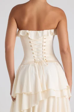 Oh Polly Bride To Be | Georgette And Chiffon^Tiered Corset Gown in Ivory