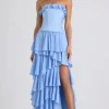 Oh Polly Wedding Guest | Georgette And Chiffon^Tiered Corset Gown in Sky Blue SkyBlue