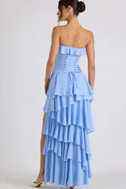 Oh Polly Wedding Guest | Georgette And Chiffon^Tiered Corset Gown in Sky Blue SkyBlue