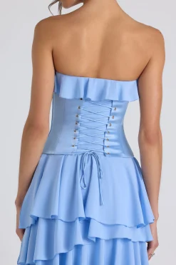 Oh Polly Wedding Guest | Georgette And Chiffon^Tiered Corset Gown in Sky Blue SkyBlue
