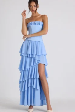 Oh Polly Wedding Guest | Georgette And Chiffon^Tiered Corset Gown in Sky Blue SkyBlue