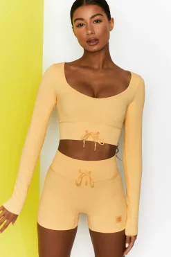Oh Polly Women'S Clothing Sale - $65 And Under | Women'S Clothing Sale - $40 And Under^Time Check Ribbed Long Sleeve Crop Top in Yellow