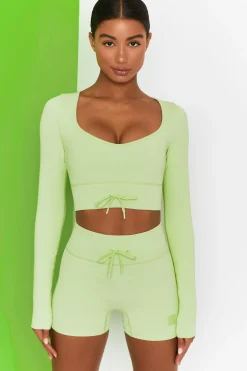Oh Polly Women'S Clothing Sale - $65 And Under | Women'S Clothing Sale - $40 And Under^Time Check Ribbed Long Sleeve Crop Top in Lime