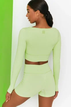 Oh Polly Women'S Clothing Sale - $65 And Under | Women'S Clothing Sale - $40 And Under^Time Check Ribbed Long Sleeve Crop Top in Lime