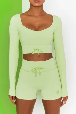Oh Polly Women'S Clothing Sale - $65 And Under | Women'S Clothing Sale - $40 And Under^Time Check Ribbed Long Sleeve Crop Top in Lime