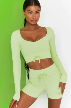Oh Polly Women'S Clothing Sale - $65 And Under | Women'S Clothing Sale - $40 And Under^Time Check Ribbed Long Sleeve Crop Top in Lime