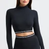 Oh Polly Matching Sets | Tops^Turtleneck Backless Long-Sleeve Crop Top in Black