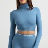 Oh Polly Women'S Clothing Sale - $65 And Under | Women'S Clothing Sale - $40 And Under^Turtleneck Backless Long-Sleeve Crop Top in Steel Blue SteelBlue