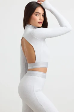 Oh Polly Women'S Clothing Sale - $65 And Under | Women'S Clothing Sale - $40 And Under^Turtleneck Backless Long-Sleeve Crop Top in Grey Marl GreyMarl