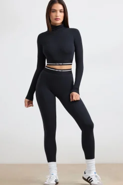 Oh Polly Matching Sets | Tops^Turtleneck Backless Long-Sleeve Crop Top in Black