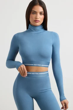 Oh Polly Women'S Clothing Sale - $65 And Under | Women'S Clothing Sale - $40 And Under^Turtleneck Backless Long-Sleeve Crop Top in Steel Blue SteelBlue