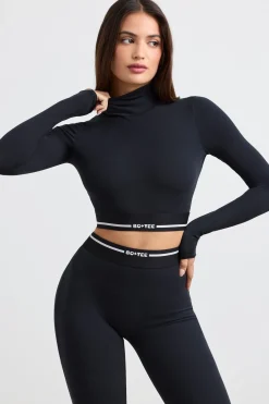 Oh Polly Matching Sets | Tops^Turtleneck Backless Long-Sleeve Crop Top in Black