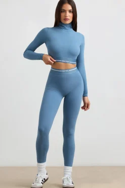 Oh Polly Women'S Clothing Sale - $65 And Under | Women'S Clothing Sale - $40 And Under^Turtleneck Backless Long-Sleeve Crop Top in Steel Blue SteelBlue