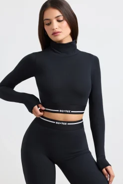 Oh Polly Matching Sets | Tops^Turtleneck Backless Long-Sleeve Crop Top in Black