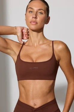 Oh Polly Matching Sets | Sports Bras^Twist Back Scoop Neck Sports Bra in Chocolate