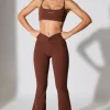Oh Polly Matching Sets | Leggings^Twist Waist Flare Leggings in Chocolate