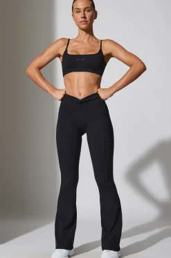 Oh Polly Matching Sets | Leggings^Twist Waist Flare Leggings in Black