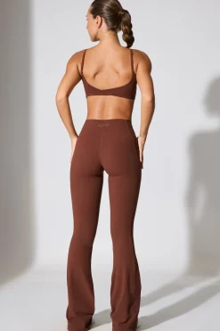 Oh Polly Matching Sets | Leggings^Twist Waist Flare Leggings in Chocolate
