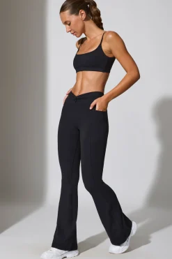 Oh Polly Matching Sets | Leggings^Twist Waist Flare Leggings in Black