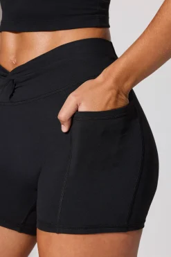 Oh Polly Matching Sets | Shorts^Twist Waist Mini Shorts with Pockets in Black