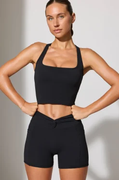 Oh Polly Matching Sets | Shorts^Twist Waist Mini Shorts with Pockets in Black