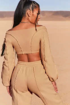 Oh Polly Women'S Clothing Sale - $65 And Under | Women'S Clothing Sale - $40 And Under^Uncovered Exposed Seam Bardot Crop Top in Beige