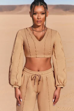 Oh Polly Women'S Clothing Sale - $65 And Under | Women'S Clothing Sale - $40 And Under^Uncovered Exposed Seam Bardot Crop Top in Beige