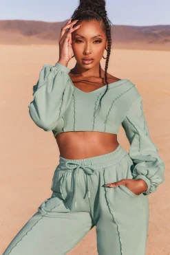 Oh Polly Women'S Clothing Sale - $65 And Under | Women'S Clothing Sale - $40 And Under^Uncovered Exposed Seam Bardot Crop Top in Blue