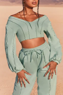 Oh Polly Women'S Clothing Sale - $65 And Under | Women'S Clothing Sale - $40 And Under^Uncovered Exposed Seam Bardot Crop Top in Blue