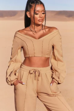 Oh Polly Women'S Clothing Sale - $65 And Under | Women'S Clothing Sale - $40 And Under^Uncovered Exposed Seam Bardot Crop Top in Beige