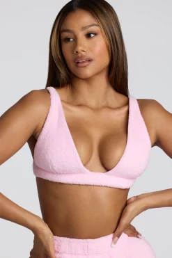 Oh Polly Tops | Lounge & Intimates^V Neck Fleece Bralette in Baby Pink BabyPink