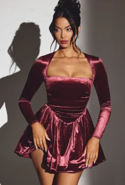 Oh Polly Party Dresses | Holiday Party Dresses & Outfits^Velvet Long Sleeve Corset Mini Dress in Wine