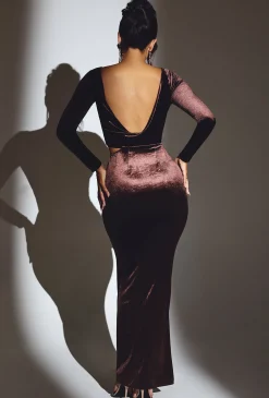 Oh Polly Fall Outfits | Holiday Party Dresses & Outfits^Velvet Long Sleeve Maxi Dress in Chocolate Brown ChocolateBrown