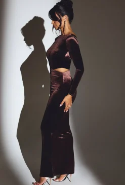 Oh Polly Fall Outfits | Holiday Party Dresses & Outfits^Velvet Long Sleeve Maxi Dress in Chocolate Brown ChocolateBrown