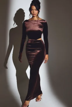 Oh Polly Fall Outfits | Holiday Party Dresses & Outfits^Velvet Long Sleeve Maxi Dress in Chocolate Brown ChocolateBrown