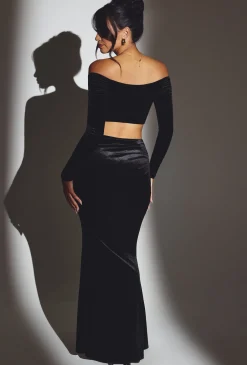 Oh Polly Skirts & Skorts | Co-Ords^Velvet Mid-Rise Maxi Skirt in Jet Black JetBlack