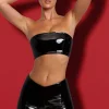 Oh Polly Bottoms | Co-Ords^Vinyl Angled Waist Mini Shorts in Black