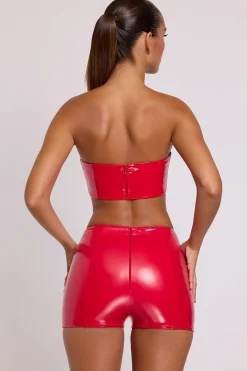 Oh Polly Bottoms | Co-Ords^Vinyl Angled Waist Mini Shorts in Fire Red FireRed